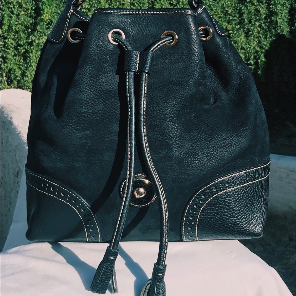 Dooney & Bourke French Lace Drawstring Black Suede